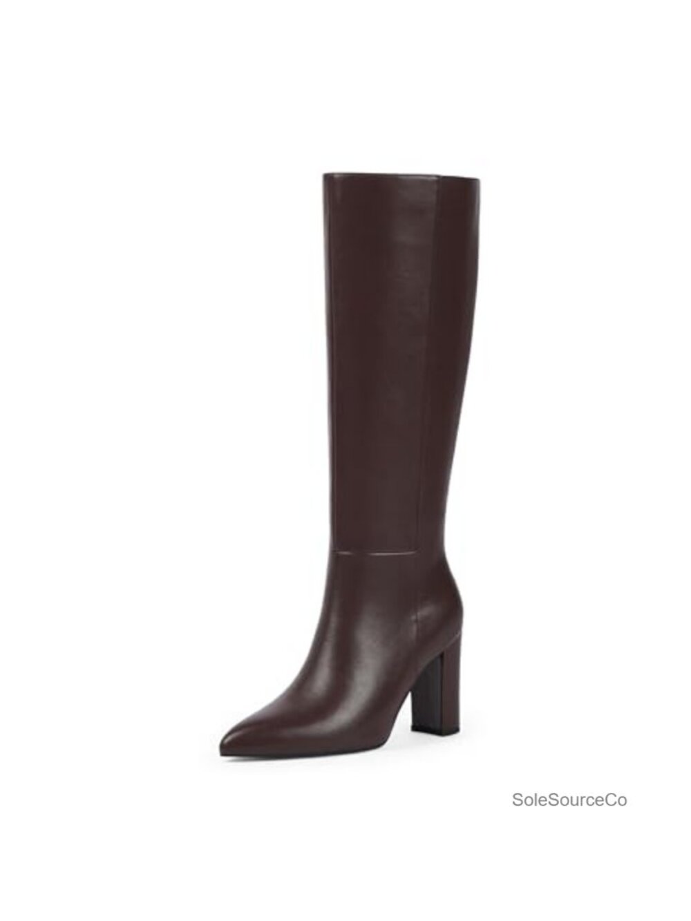 Knee High Boots Pointed Toe Chunky Heel Side Zipper Faux Leather
